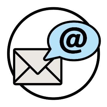 An email icon - a letter with a speech bubble that has an '@' symbol in it.