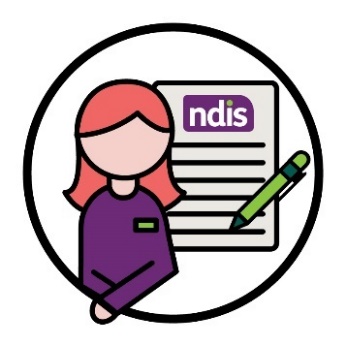 An NDIA worker with an NDIS document and a pen.