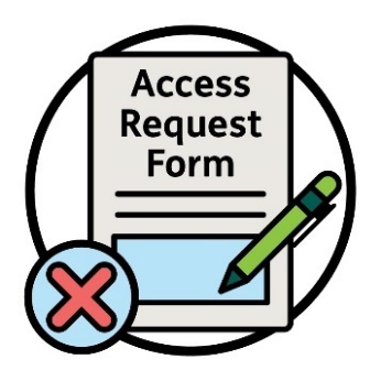 A pen filling out an Access Request From, with a cross icon.