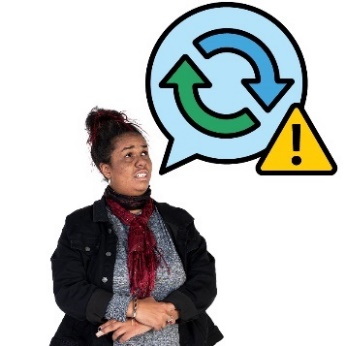 A participant with a speech bubble showing a change icon, and a problem icon.