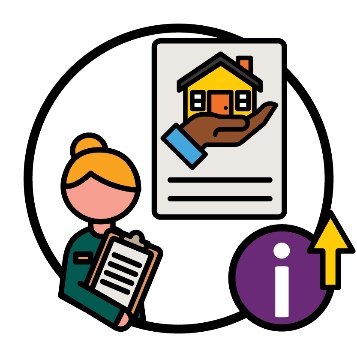 A provider and a document showing a home support icon, with an up arrow on an information icon.