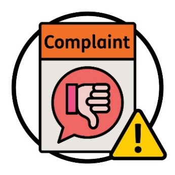 A document titled complaint showing a thumbs down in a speech bubble, with a problem icon.