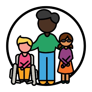 A person supporting 2 children with disability. 