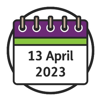 A calendar that says '13 April 2023'.