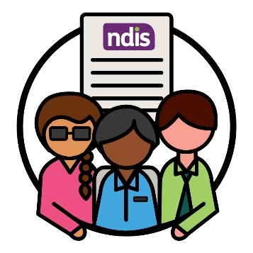3 people with different disabilities in front of an NDIS document.