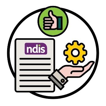 An NDIS document and services icon with a thumbs up icon.