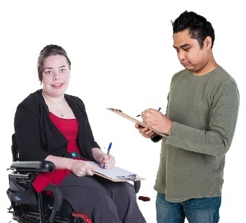2 people filling out documents.