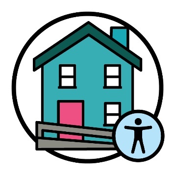 A house with an accessibility ramp and an accessibility icon.