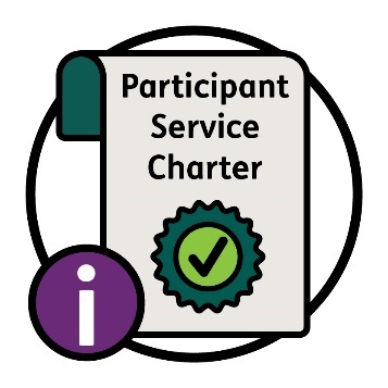 Participant Service Charter icon with an information icon.