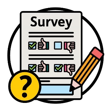 A survey icon with a pencil and a question mark.
