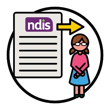 An NDIS document with an arrow pointing to the right. Next to the document is a person.