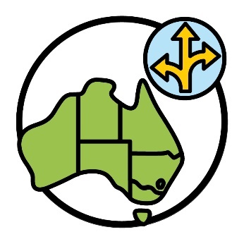 A map of Australia showing the states and territories next to a change icon.