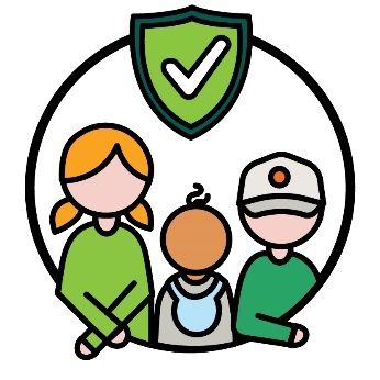 3 children beneath a safety icon.