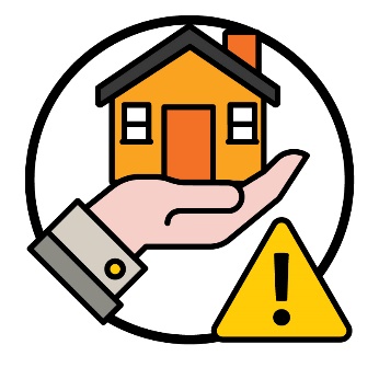A problem icon and a home and living supports icon. The home and living supports icon shows a hand holding a house.