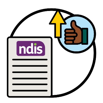 An NDIS document, a thumbs up and an arrow pointing up.