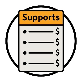 A supports document with a list and dollar signs.