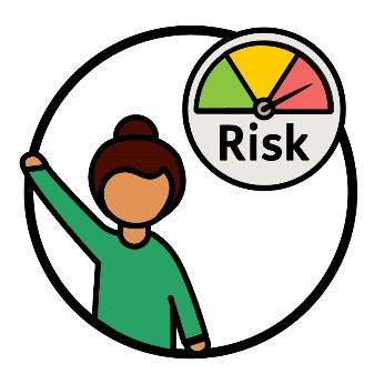 A participant raising their hand next to a high risk icon.