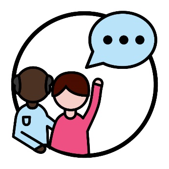 A person supporting someone else. There is a speech bubble above the person being supported.