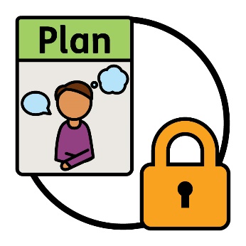 A behaviour support plan document and a locked padlock.