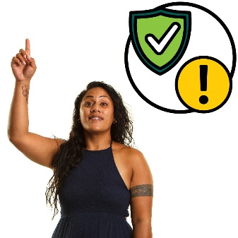A person raising their hand next to an information icon and a safety icon.