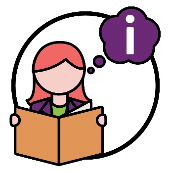 An NDIS worker reading a document. Above them is a thought bubble showing an information icon.