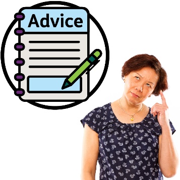 A person thinking next to an advice document.