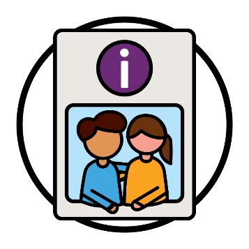 A document with an information icon and a person supporting someone else.