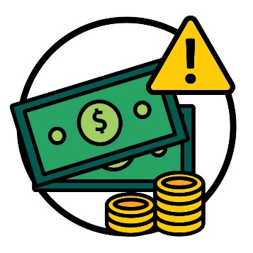 A pile of money next to a problem icon.