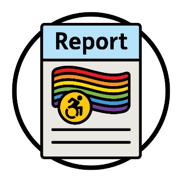 A report document with an LGBTIQA+ flag and disability icon.