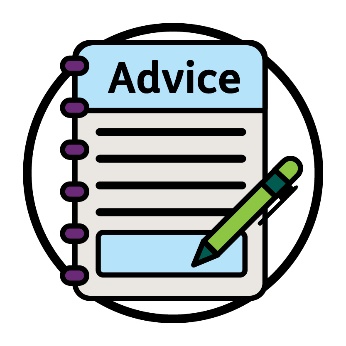 A document that says 'Advice' and a pen.