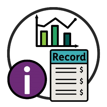 A graph icon, a document that says 'Records' and an information icon.