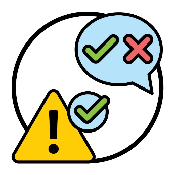 A problem icon with a tick and a tick and cross inside of a speech bubble.