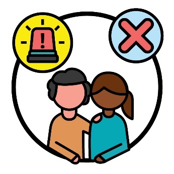 A provider supporting a participant beneath an emergency icon and a cross.