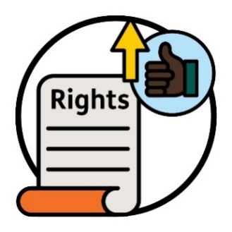 A rights document, a thumbs up and an arrow pointing up.