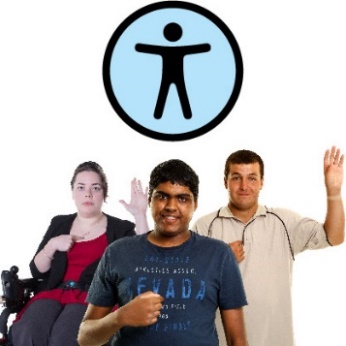 A group of participants pointing to themselves. Above them is an accessibility icon.