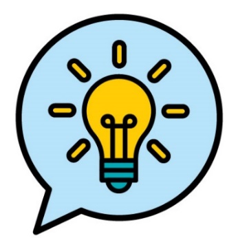 A speech bubble with a glowing lightbulb inside it.