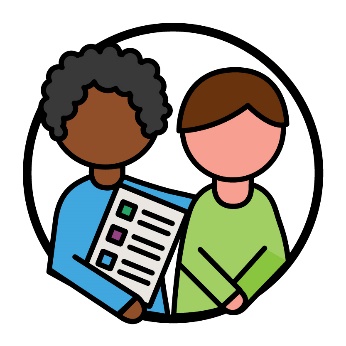 A plan manager holding a document and supporting a participant.