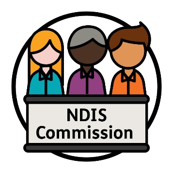 3 people behind a lectern that has 'NDIS Commission' printed on the front.