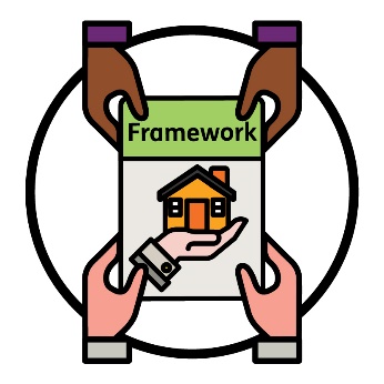 A person sharing a 'Framework' document that has a home and living supports icon on it with someone else.