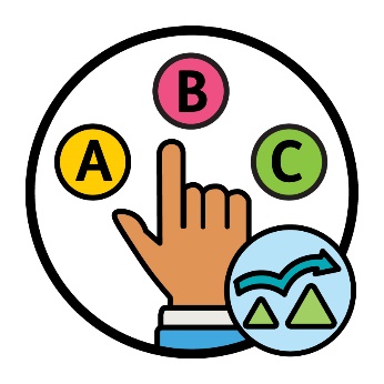 An icon of a hand with selections A, B or C.