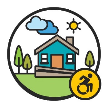 A picture of a house. A wheelchair symbol is in the front