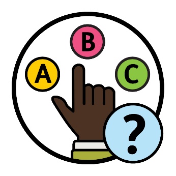 A hand over a choice of A, B or C. A question mark is in the front