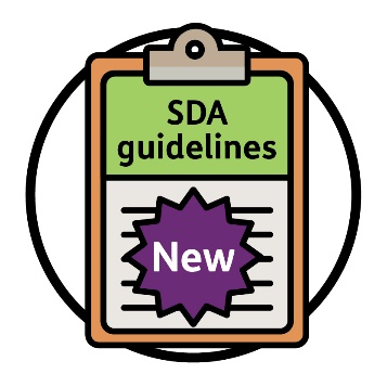 A Clipboard with paper with writing SDA guidelines and a new symbol