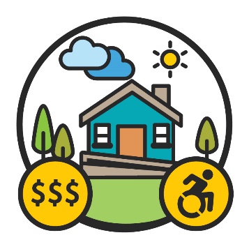 A house with a wheelchair icon and a dollar icon in the front