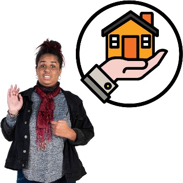 A home and living supports icon and a participant raising their hand.