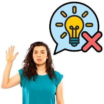 A reference group member with their hand raised and a speech bubble. Inside the speech bubble is a glowing lightbulb with a cross.