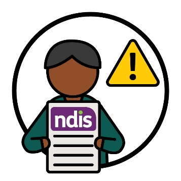 A problem icon and a person holding an NDIS document.
