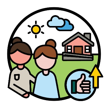 An SIL provider supporting a participant with their house behind them. Next to them is a make better icon.