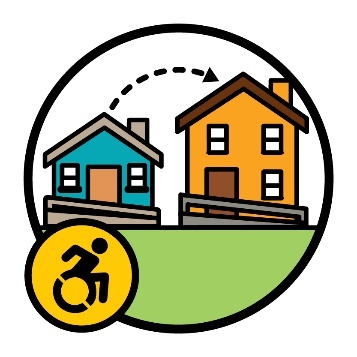 An SDA house with an arrow pointing to an SDA group home. There is a disability icon next to it.