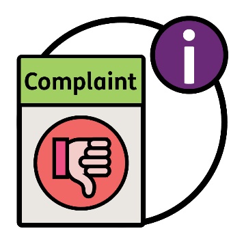 A Complaint document showing a thumbs down and an information icon.